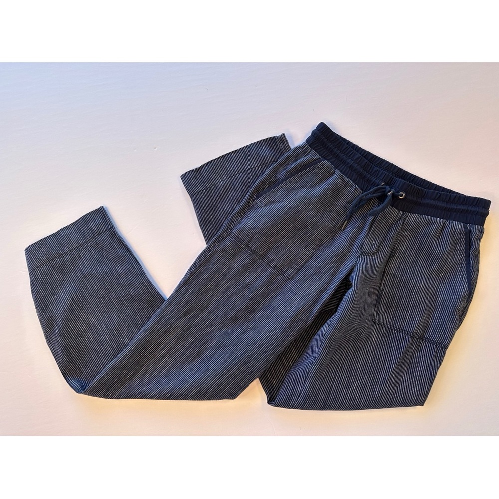 ATHLETA Bali 100% Linen Pull On Pants Womens Size 4 Navy Stripe Nautical Coastal - Picture 15 of 15